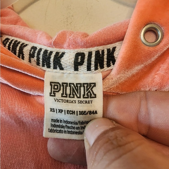Victoria secret pink peach hooded cropped sweater size xs oversized - Picture 3 of 4